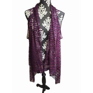 Sheer Purple Open Front Lightweight Sleeveless Cardigan Vest Large Whimsigoth